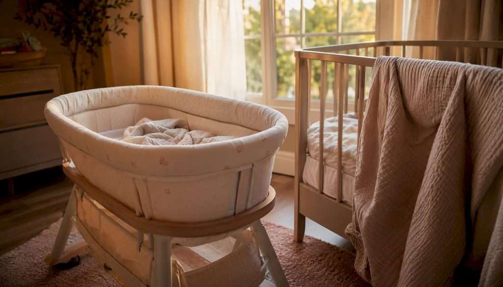 Bassinet and cot in a newborn nursery